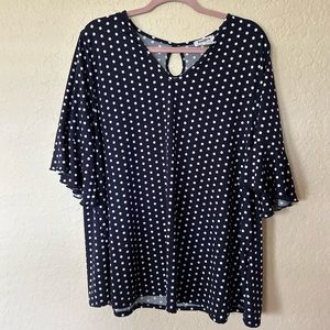 Stitchworks Women’s navy/white polka dot blouse, size 2X